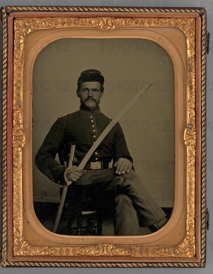 Untitled (Portrait of a Seated Soldier with Sabre), 1862. Creator: Samuel J. Miller.