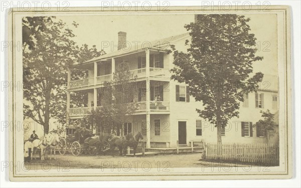 Untitled [stagecoach outside three-storey building], 19th century. Creator: T. G. Richardson.