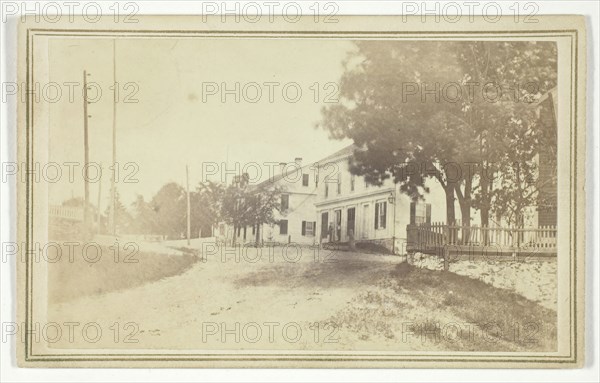 Untitled (view of road with white clapboard houses), mid-late 19th century.  Creator: T. Holmes.