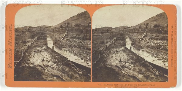 Placer Mining, Flume in Brown's Flat, Tuolumne County, c. 1868. Creator: Lawrence & Houseworth.