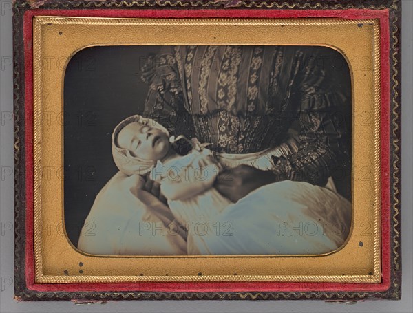 Untitled (Portrait of a Sleeping Baby in a Woman's Lap), 1851. Creator: W. A. Pratt.