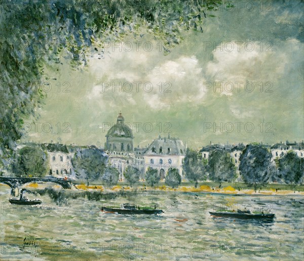 Landscape along the Seine with the Institut de France and the Pont des Arts, c. 1875. Creator: Alfred Sisley.