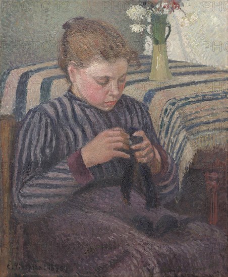 Woman Mending, 1895. Creator: Camille Pissarro.