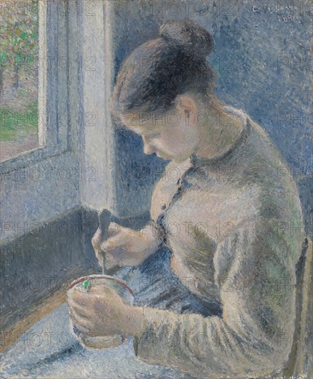 Young Peasant Having Her Coffee, 1881. Creator: Camille Pissarro.