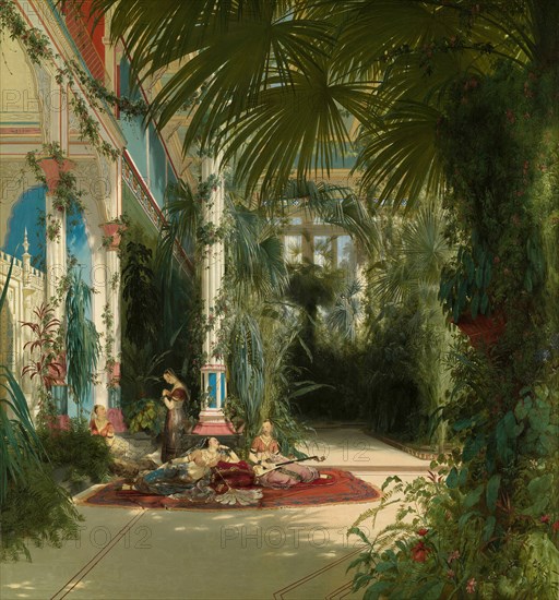 The Interior of the Palm House on the Pfaueninsel Near Potsdam, 1834. Creator: Karl Blechen.