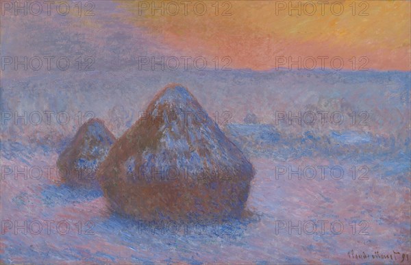 Stacks of Wheat (Sunset, Snow Effect), 1890/91. Creator: Claude Monet.