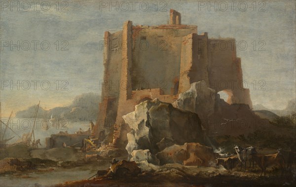 Landscape with Rock and Fortress, c. 1640/50. Creator: Domenico Gargiulo.