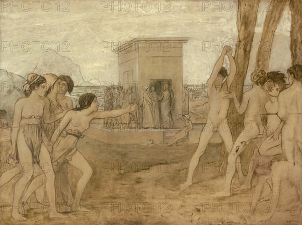 Young Spartan Girls Challenging Boys, c. 1860. Creator: Edgar Degas.