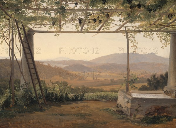 Fountain and Pergola in Italy, 1830/35. Creator: Ernst Christian Frederik Petzholdt.