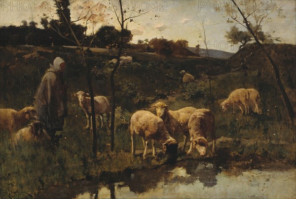 Landscape with Sheep, Picardy, late 19th century. Creator: Harry Thompson.