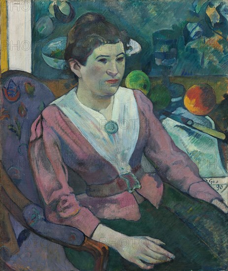 Woman in front of a Still Life by Cézanne, 1890. Creator: Paul Gauguin.