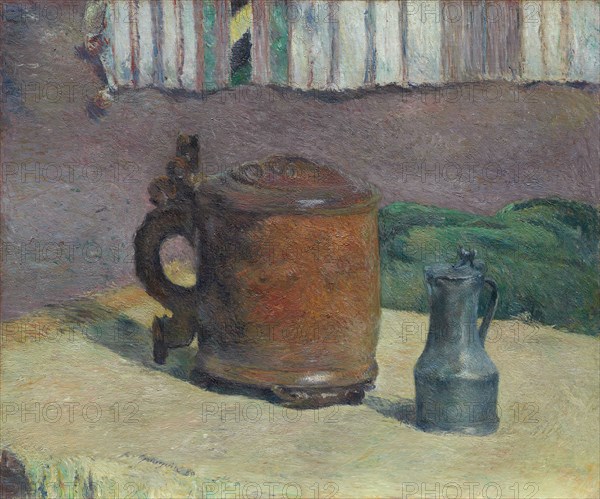 Still Life: Wood Tankard and Metal Pitcher, 1880. Creator: Paul Gauguin.