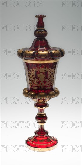 Covered Vase, Bohemia, Mid 19th century. Creator: Bohemia Glass.