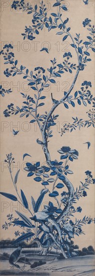 Wallpaper Panel with Birds and Flowering Trees, China, Late 18th/early 19th century. Creator: Unknown.