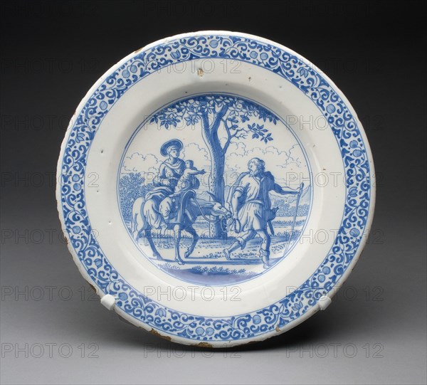 Plate depicting The Flight into Egypt, Delft, c. 1650/60. Creator: Delftware.