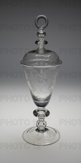 Covered Diamond-Engraved Armorial Marriage Goblet, England, c. 1700-1709. Creator: Unknown.