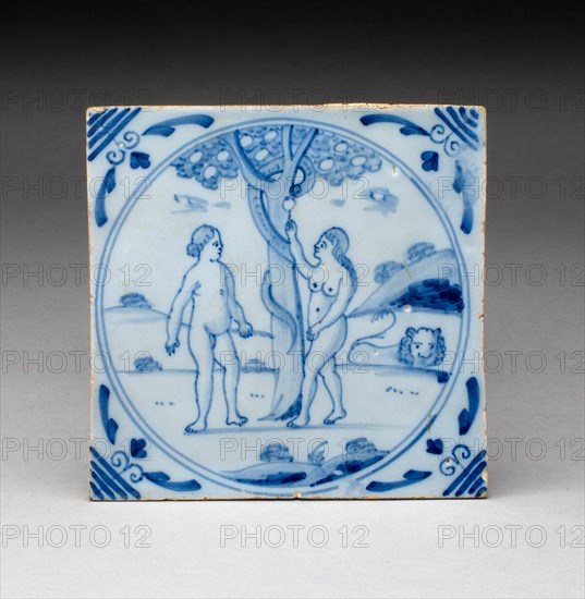 Tile with Adam and Eve, Lambeth, c. 1700. Creator: Unknown.