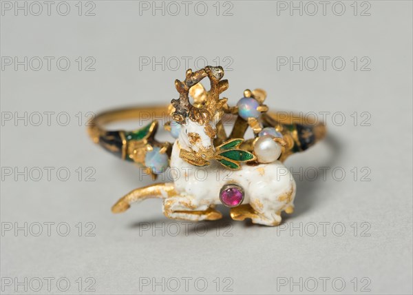 Stag with Herb Branch Mounted as a Ring, Germany, c. 1550-c. 1600 (stag), mounted on later ring. Creator: Unknown.