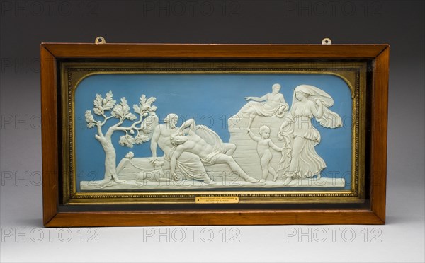 Plaque with Selene and Endymion in Shadow Box, Burslem, Late 18th/19th century. Creator: Wedgwood.