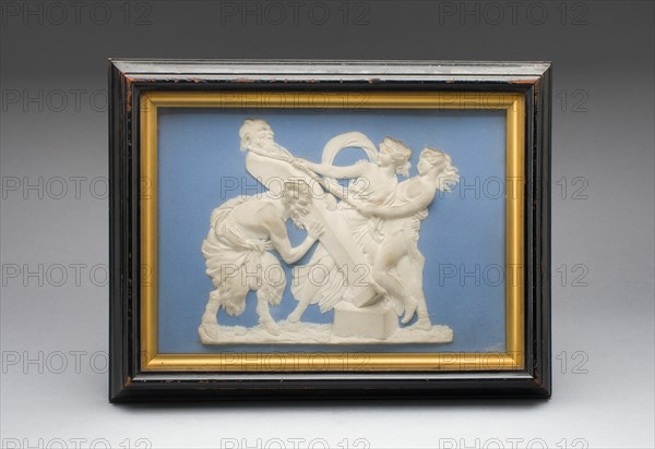 Plaque with Bacchantes and Satyr, Burslem, c. 1800. Creator: Wedgwood.