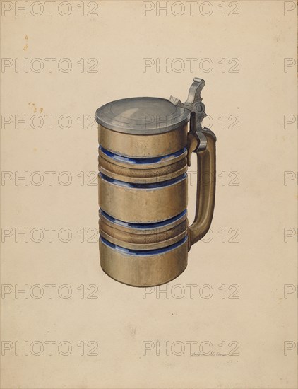 Stoneware and Pewter Beer Mug, c. 1934. Creator: Arthur Matthews.