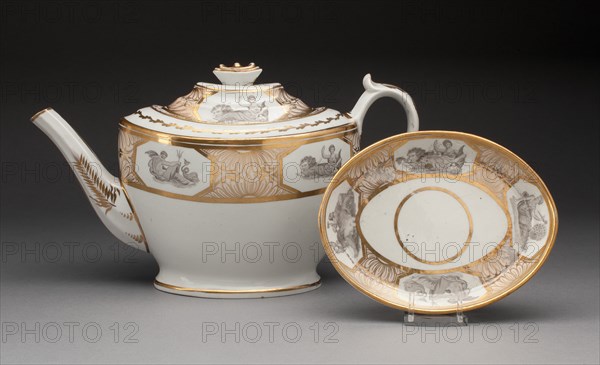 Teapot with Stand, Worcester, c. 1800. Creator: Royal Worcester.