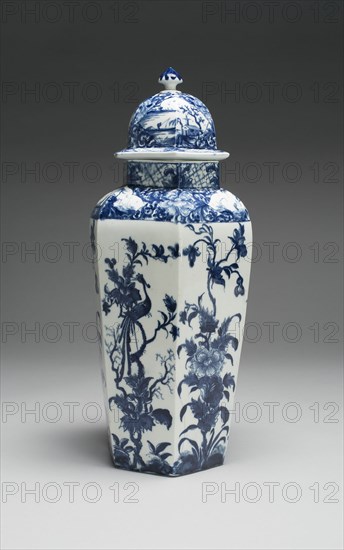 Vase with Cover (one of a pair), Worcester, c. 1760. Creator: Royal Worcester.