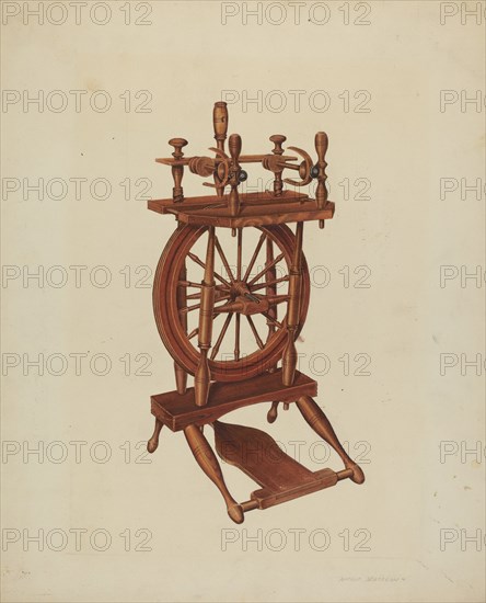Wood Spinning Wheel, c. 1938. Creator: Arthur Matthews.