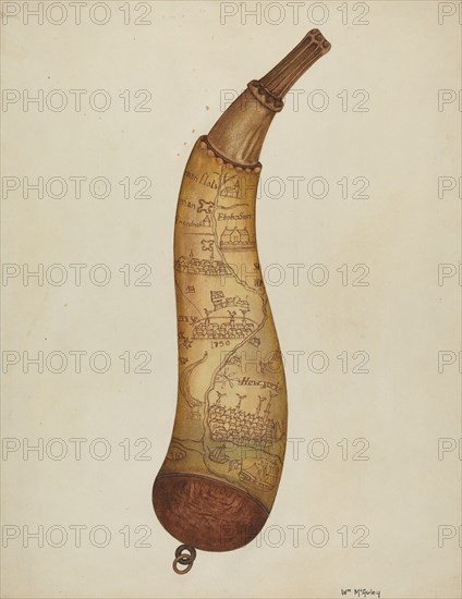 Powder Horn, c. 1940. Creator: William McAuley.