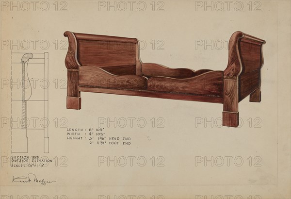 Sleigh Bed, c. 1936. Creator: Kurt Melzer.