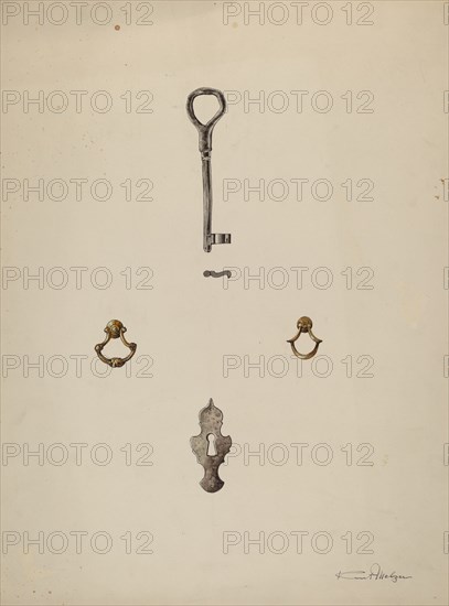 Key-Escutcheon-Drawer Pull, c. 1937. Creator: Kurt Melzer.