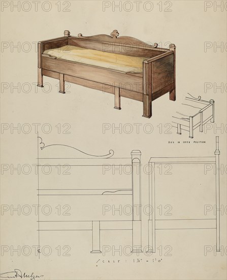 Settee and Folding Bed, 1935/1942. Creator: Kurt Melzer.