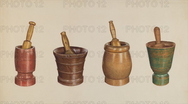 Mortar and Pestles, c. 1937. Creator: Elizabeth Moutal.