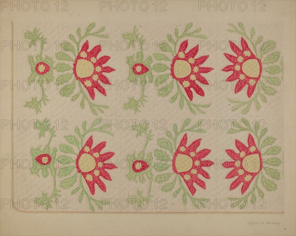 Applique Quilt - "King David's Crown", c. 1938. Creator: Elbert S. Mowery.