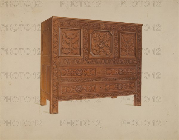 A Connecticut-type Hadley Chest, c. 1937. Creator: Martin Partyka.