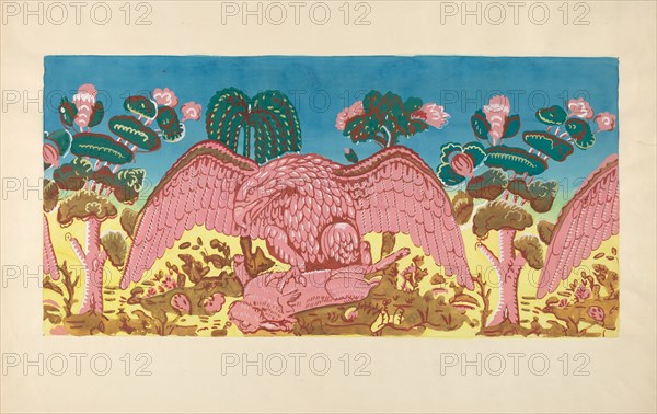 Bandbox Design (Eagle and Rabbit), c. 1936. Creator: Martin Partyka.