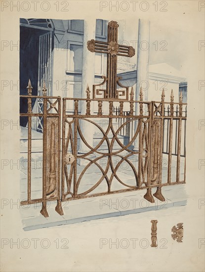 Iron Gate and Fence, c. 1936. Creator: Ray Price.