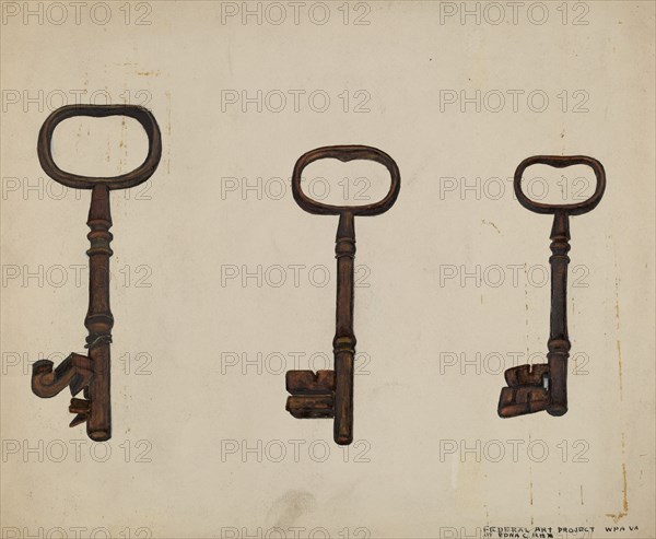 Keys to John Marshall House, c. 1937. Creator: Edna C. Rex.