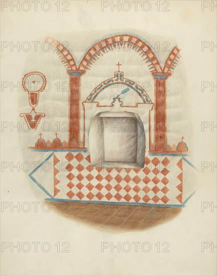 Wall Painting and Niche: Restoration Drawing, c. 1939. Creator: George E. Rhone.