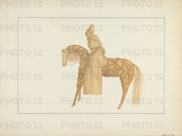 Corn Husk Doll on Horse, 1935/1942. Creator: Wilbur M Rice.