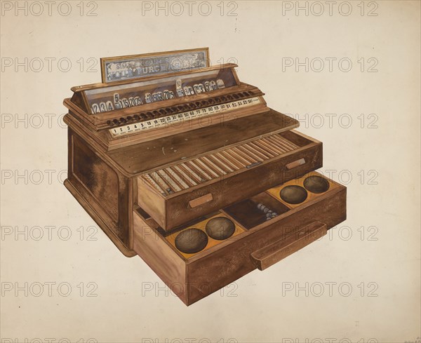 Wooden Cash Register, c. 1942. Creator: Wilbur M Rice.