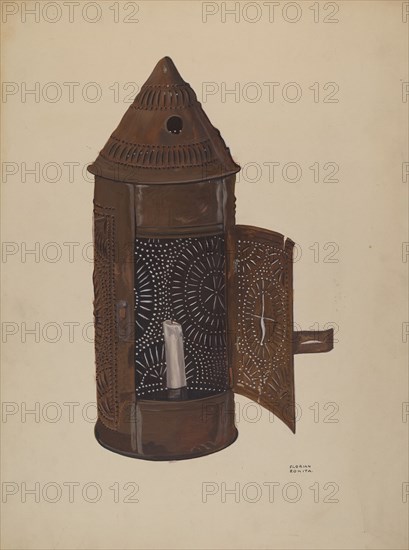 Pierced Iron Lantern, c. 1936. Creator: Florian Rokita.