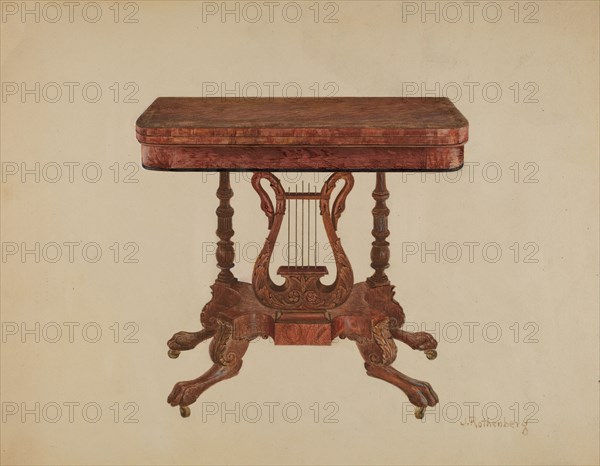 Table (Lyre Pedestal), 1936. Creator: Joseph Rothenberg.