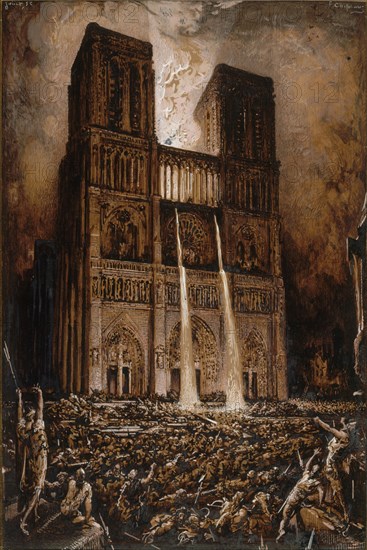 Attack on Notre-Dame. The Hunchback of Notre-Dame by Victor Hugo, ca 1877. Creator: Chifflart, François (1825-1901).