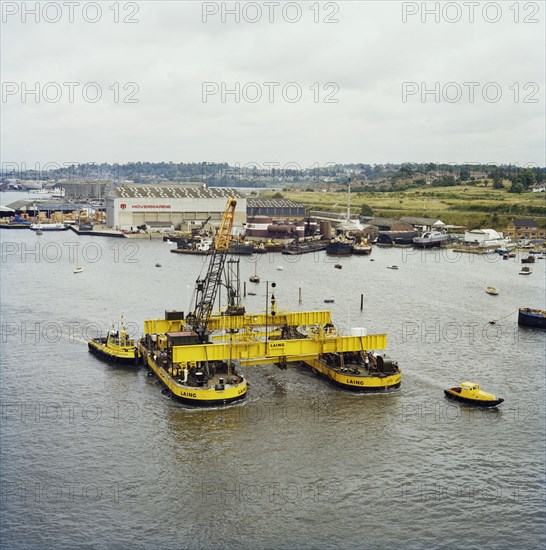 Twin hull barge, Woolston, City of Southampton, 21/06/1978. Creator: John Laing plc.