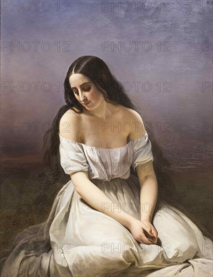 A young woman kneeling, 1839. Creator: Brune-Pagès, Aimée (1803-1866).