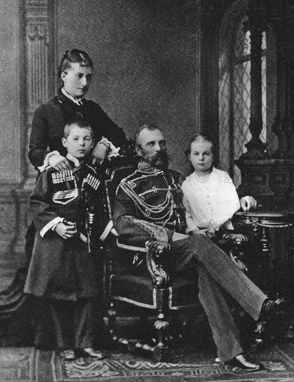 Alexander II of Russia and Princess Ekaterina Mikhailovna Yurievskaya with children, c. 1880. Creator: Anonymous.