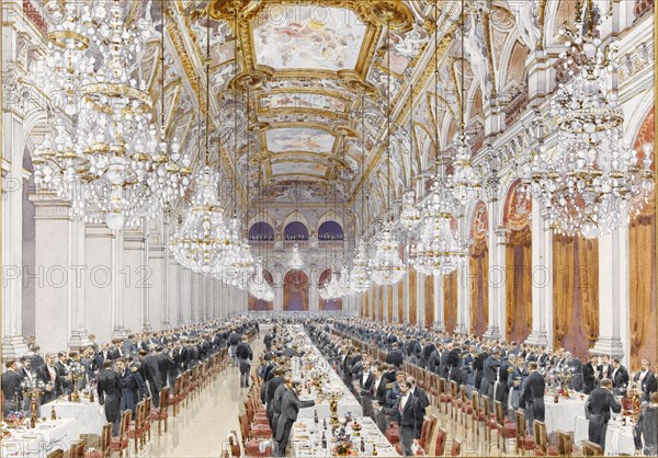 Banquet of Russian naval officers at the Town Hall,1893. Creator: Hoffbauer, Feodor (Fédor) (1839-1922).