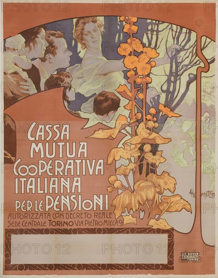 Cassa nazionale mutua cooperativa per le pensioni, 1898. Creator: Hohenstein, Adolfo (1854-1928).
