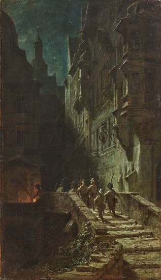 Crowd Guard (Night Round). Creator: Spitzweg, Carl (1808-1885).